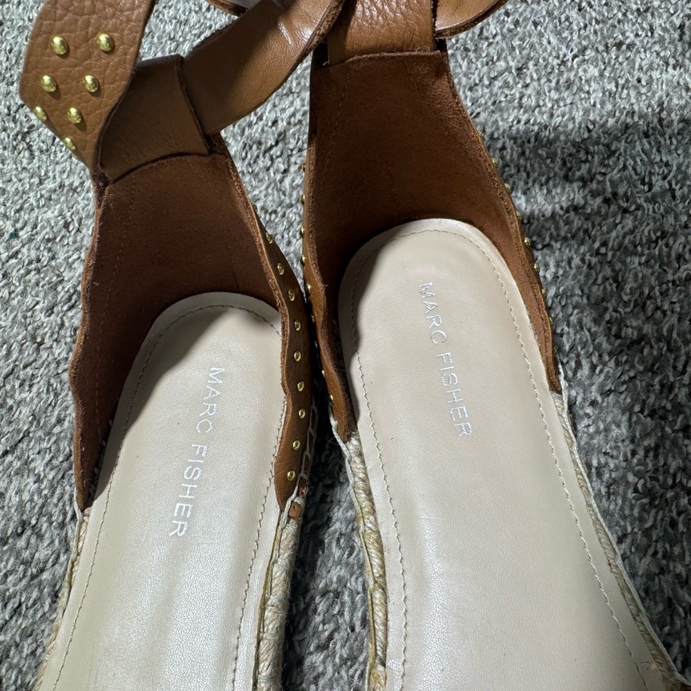 Marc Fisher Jarquis Espadrille Sandals Tan Studded Ankle Strap Size 8.5 Leather - Picture 8 of 14